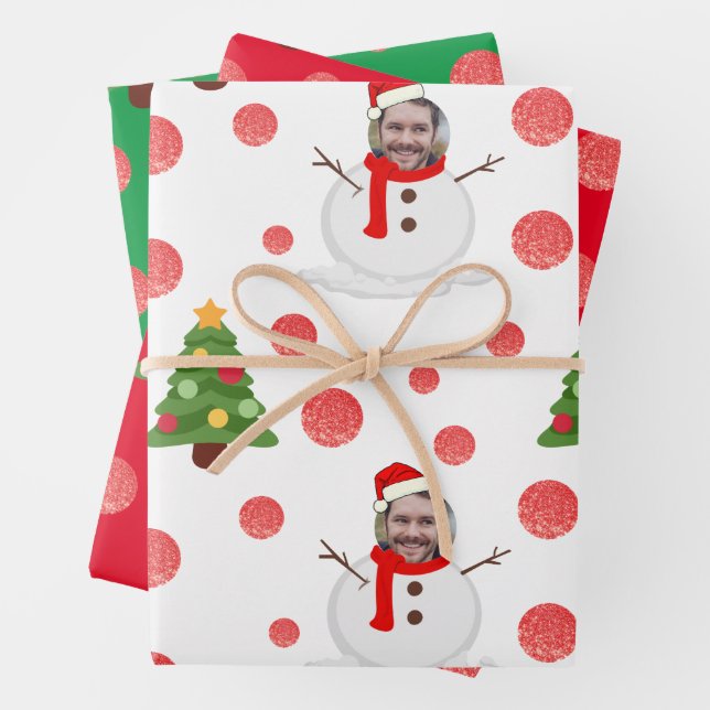 Photo template snowman funny wrapping paper sheets (In situ)