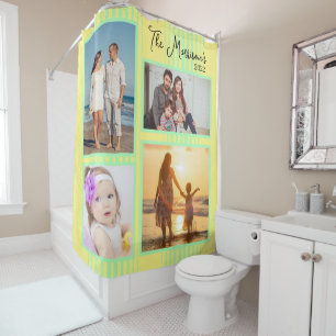 Photo template yellow teal  shower curtain
