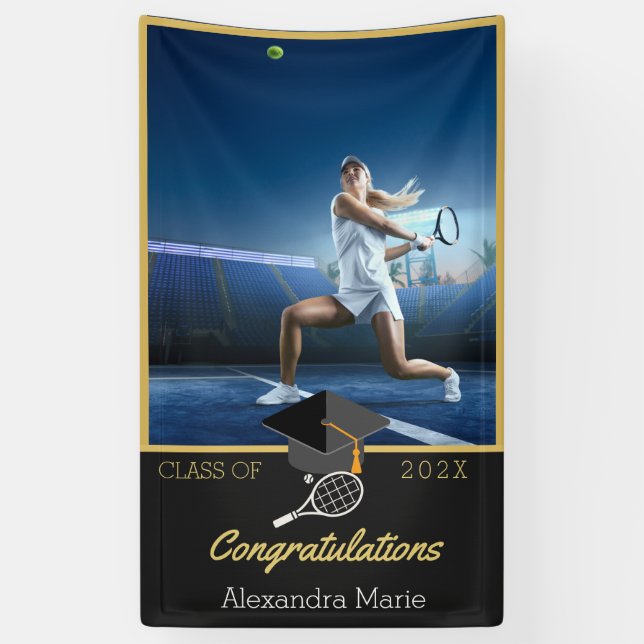 Photo Tennis player congratulation graduate Banner (Vertical)