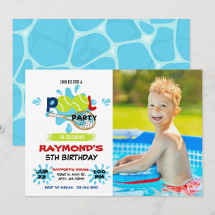Photo Tennis Pool Party Birthday  Invitation