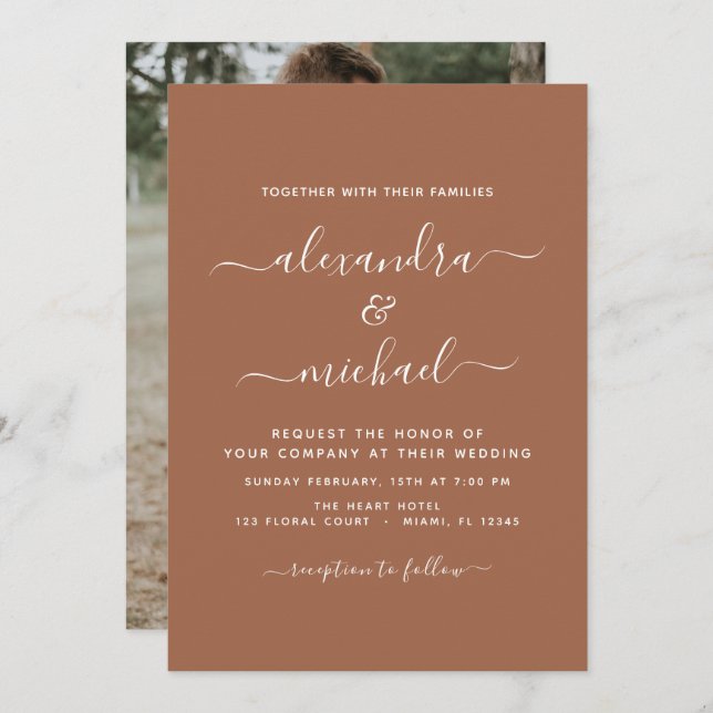 Photo Terra Cotta Boho Wedding Simple Invitation (Front/Back)