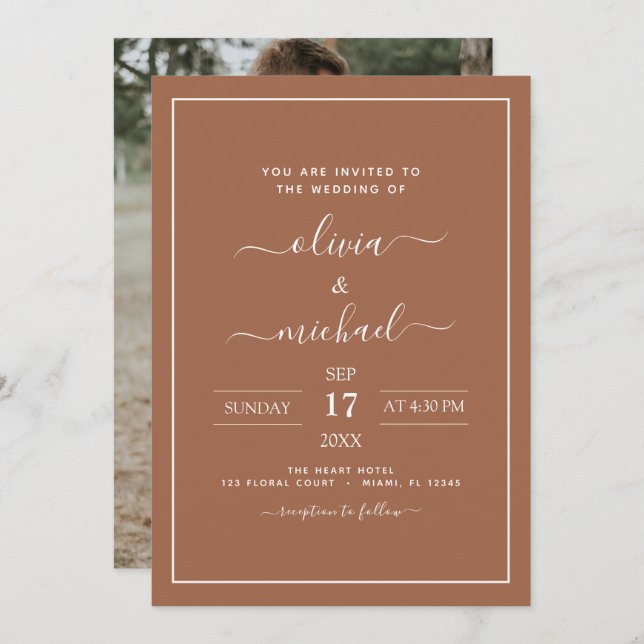 Photo Terracotta Boho Wedding Simple Invitation (Front/Back)