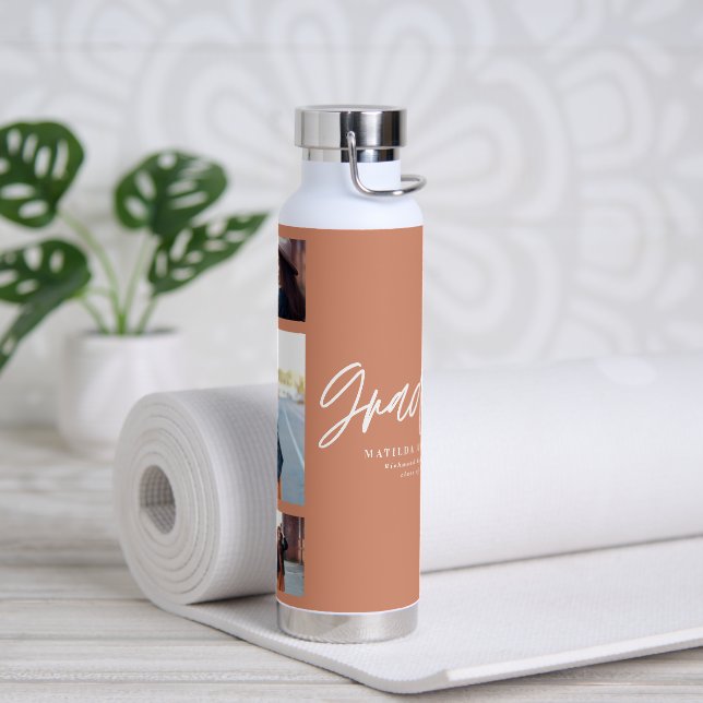 Photo terracotta graduation script modern elegant water bottle (Yoga)