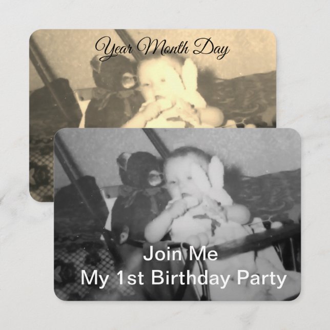 Photo Text Name Year, Customise, Keepsake  Invitation (Front/Back)