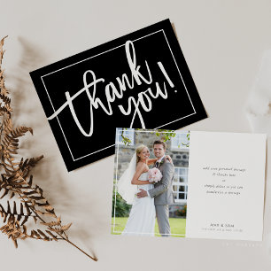 PHOTO THANK YOU bold modern brush lettered black Card