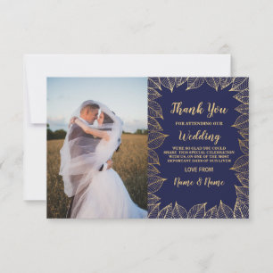 Photo Thank You Card Engagement Wedding Navy Gold