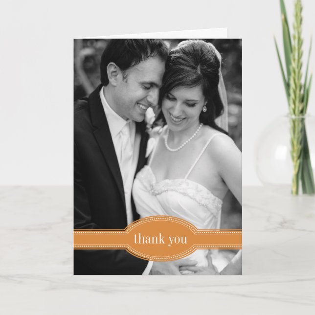 Photo Thank You Card for Wedding, Orange (Front)