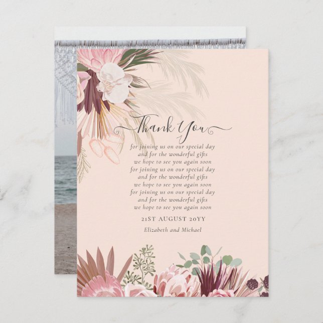 Photo Thank You Card Pampas Grass Wedding (Front/Back)
