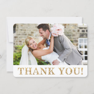 PHOTO THANK YOU cute gold glitter text wedding Card