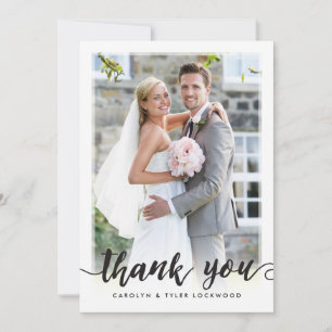 PHOTO THANK YOU cute hand lettered script black Card