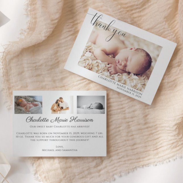 Photo Thank You Elegant Script Birth Announcement (Creator Uploaded)