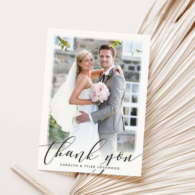 PHOTO THANK YOU elegant script calligraphy black Card (Creator Uploaded)