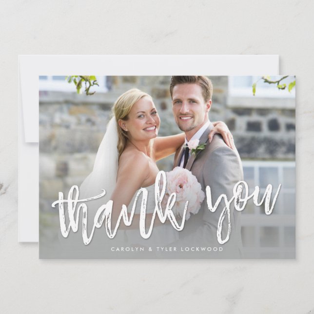 PHOTO THANK YOU hand lettered modern grey ombre Card (Front)