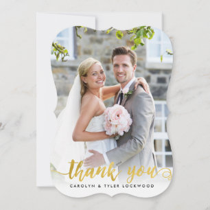 PHOTO THANK YOU handdrawn script gold foil overlay Card