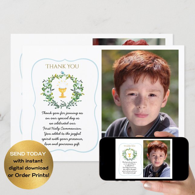 Photo Thank You Holy Communion Botanical Challice  Invitation (Creator Uploaded)