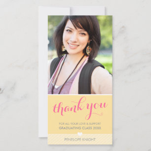 PHOTO THANK YOU lovely type graduate yellow grey Card