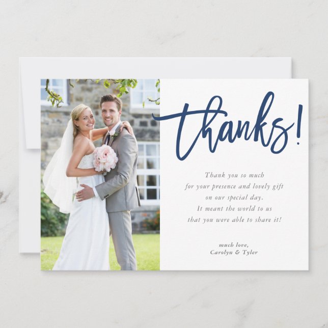 PHOTO THANK YOU modern contemporary script navy Card (Front)