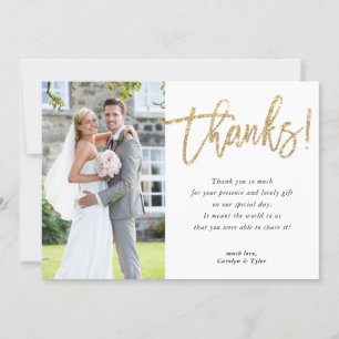 PHOTO THANK YOU modern glam gold glitter script Card