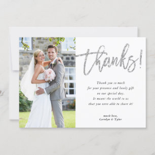 PHOTO THANK YOU modern glam silver glitter script Card
