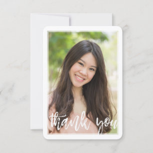 PHOTO THANK YOU modern hand lettered white overlay Card
