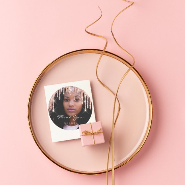 Photo Thank You Name Wedding Favour Rose Glitter Classic Round Sticker (Creator Uploaded)