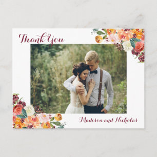 Photo Thank You Postcards with Fall Flowers