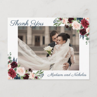 Photo Thank You Postcards with Marsala Navy Flower
