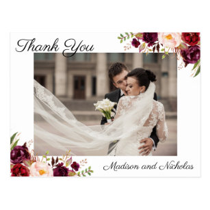 Photo Thank You Postcards with Marsala Pink Flower