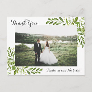 Photo Thank You Postcards with Rustic Green Leaves