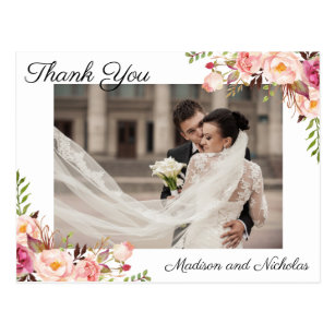Photo Thank You Postcards with Rustic Pink Flowers