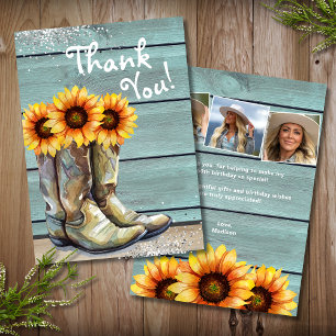 Photo Thank You Rustic Country Sunflower Boots Card