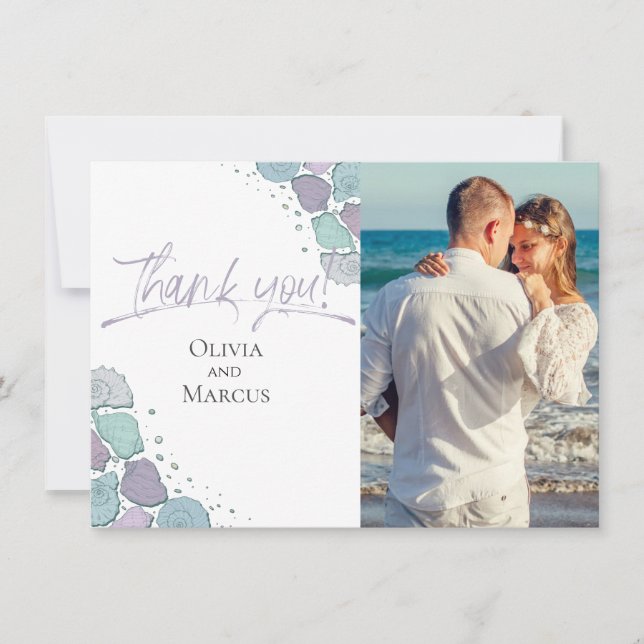 Photo Thank You  | Seashells Dusty Blue Lilac Card (Front)