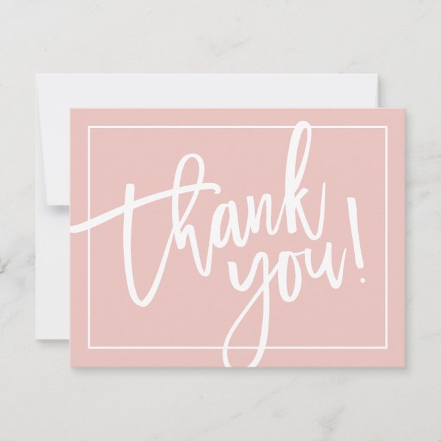 PHOTO THANK YOU simple modern brush lettering pink (Front)