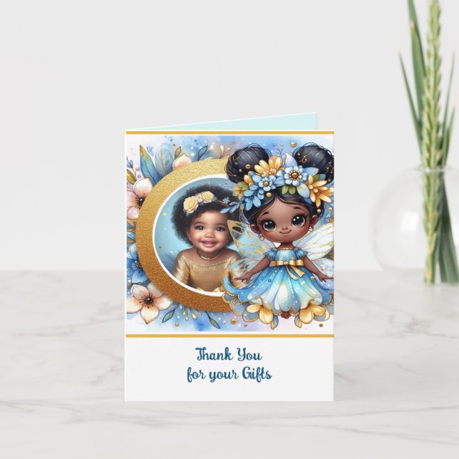 PHOTO Thank You Teal Gold Black Fairy Princess Card (Front)