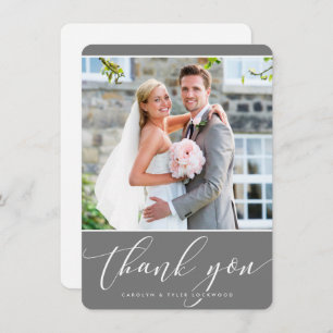 PHOTO THANK YOU wedding  pretty calligraphy grey
