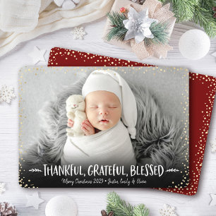 Photo Thankful Grateful Blessed Modern Christmas Holiday Card