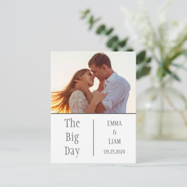 Photo The Big Day Personalised Save the Date Announcement Postcard (Standing Front)