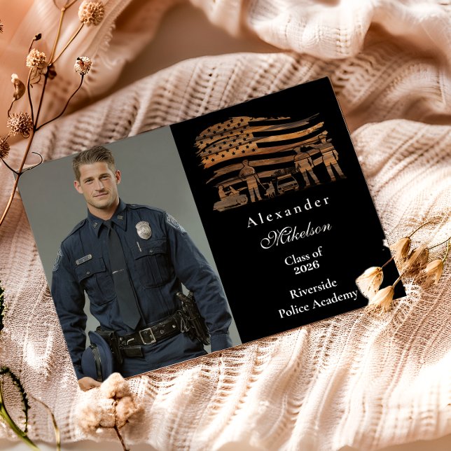 Photo Thin Blue Line Rustic Police Graduation Announcement (Creator Uploaded)