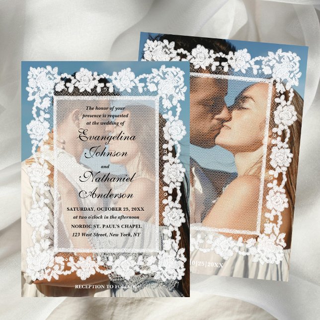 Photo Timeless Lace Frame Formal Wedding Invitation (Creator Uploaded)