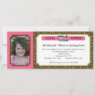 Photo Train Ticket - Pink & Brown Invitation