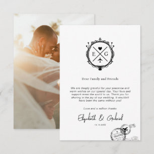 Photo Travel Destination Wedding Black Thank You Card