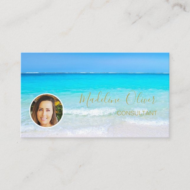 Photo Travel Professional Gold Ocean Beach Sea  Business Card (Front)