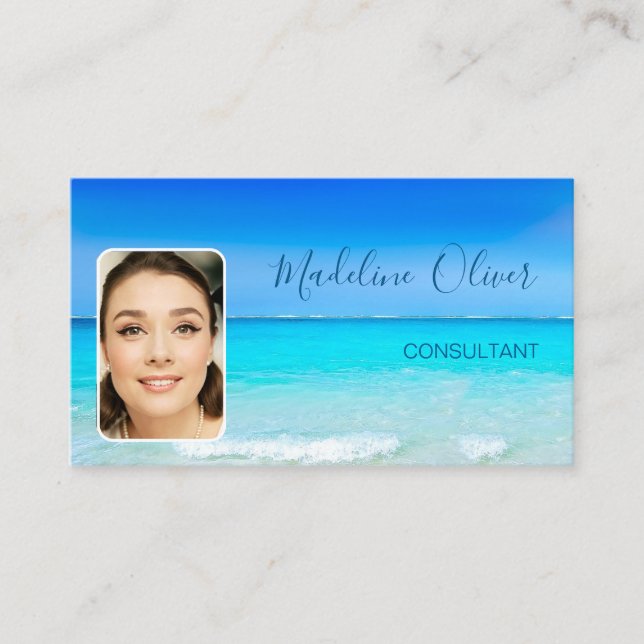 Photo Travel Professional Ocean Beach Sea Blue  Business Card (Front)