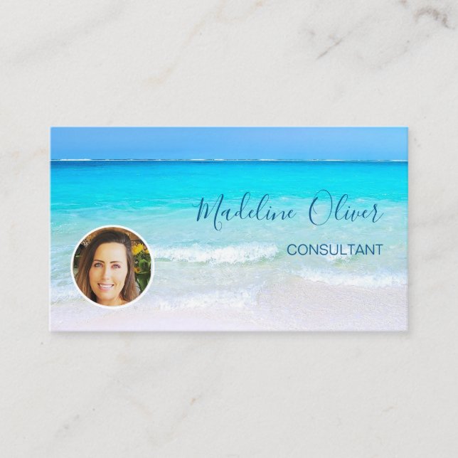Photo Travel Professional Ocean Beach Sea Blue  Business Card (Front)