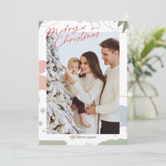 Photo Trendy  Minimalist boho Snow Christmas Tree Holiday Card (Standing Front)