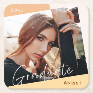 Photo Trendy Modern Natural Graduation Square Paper Coaster