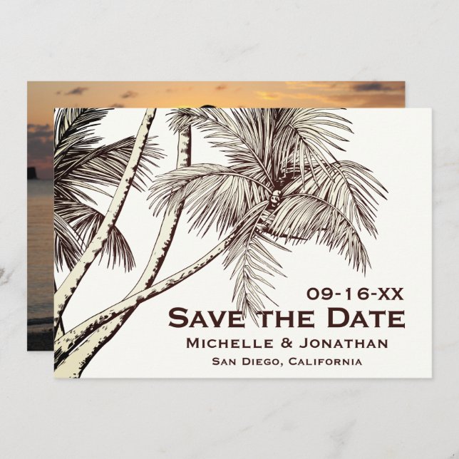 PHOTO Tropical Palm Tree Beach Wedding Save The Date (Front/Back)