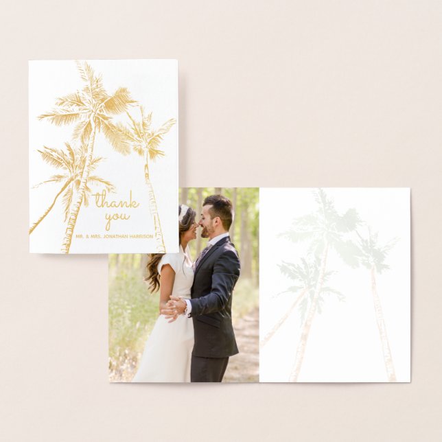 Photo Tropical Palm Trees Beach Modern Thank You Foil Card (Display)