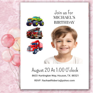 Photo Truck Boy Birthday Invitation