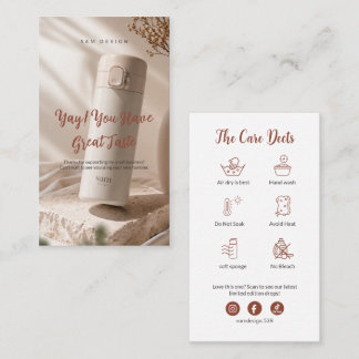 Photo Tumbler Care Instruction Thank You Card Logo